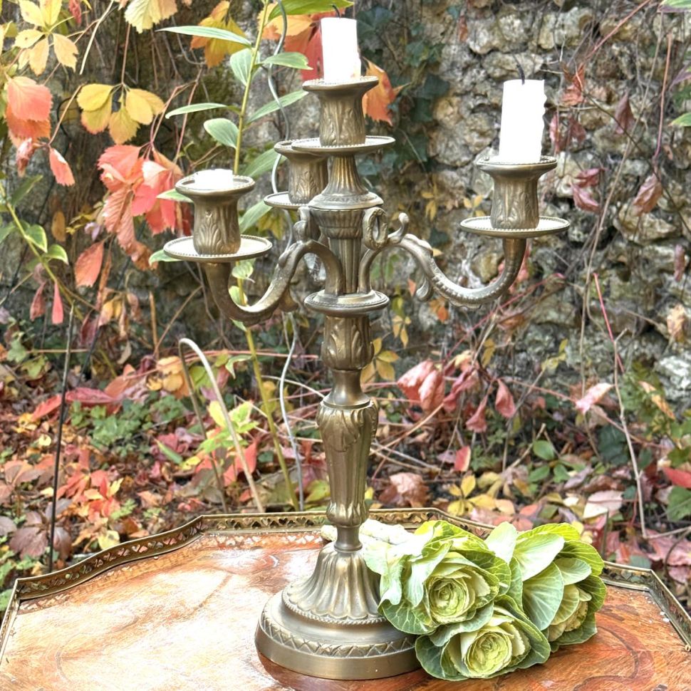 Подсвечник на четыре свечи XIX век 39 см латунь 