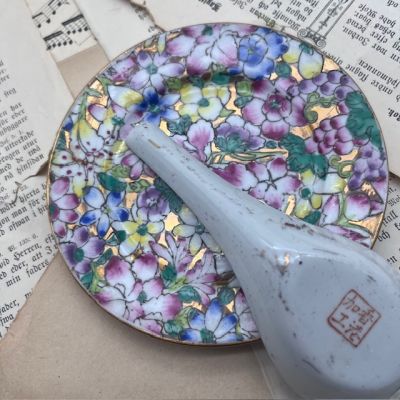 Тарелка и ложка ACF Famille Rose фарфор ручная роспись набор 2 предмета