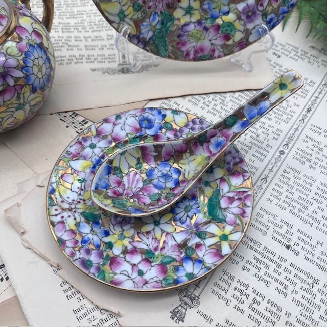 Тарелка и ложка ACF Famille Rose фарфор ручная роспись набор 2 предмета