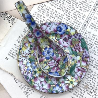 Тарелка и ложка ACF Famille Rose фарфор ручная роспись набор 2 предмета