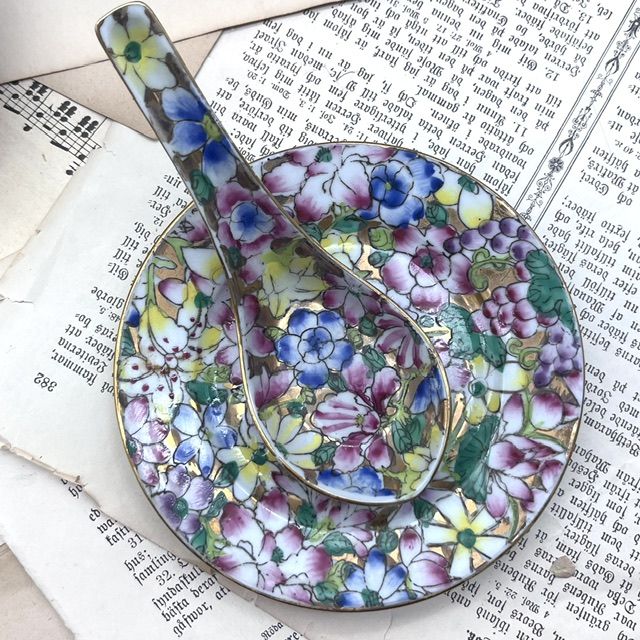 Тарелка и ложка ACF Famille Rose фарфор ручная роспись набор 2 предмета