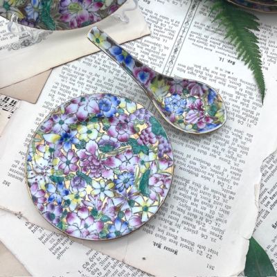 Тарелка и ложка ACF Famille Rose фарфор ручная роспись набор 2 предмета