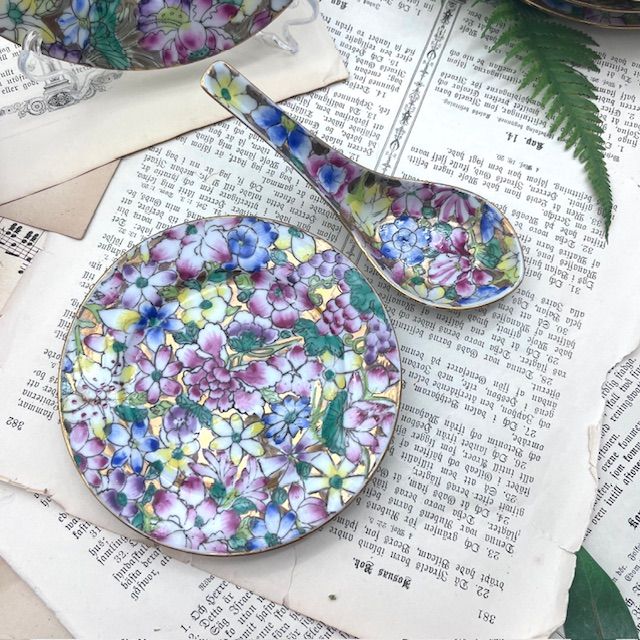 Тарелка и ложка ACF Famille Rose фарфор ручная роспись набор 2 предмета