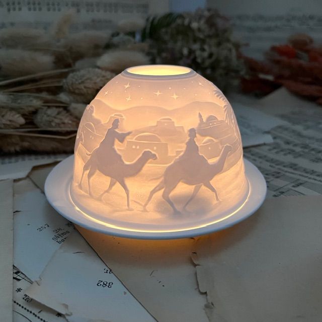 Подсвечник клош Hellmann Versand Starlight Верблюды 12 см бисквитный фарфор Германия