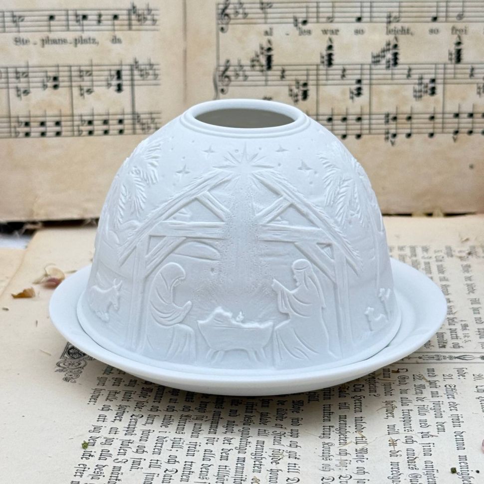 Подсвечник клош Hellmann Versand Starlight Рождество 12 см бисквитный фарфор Германия