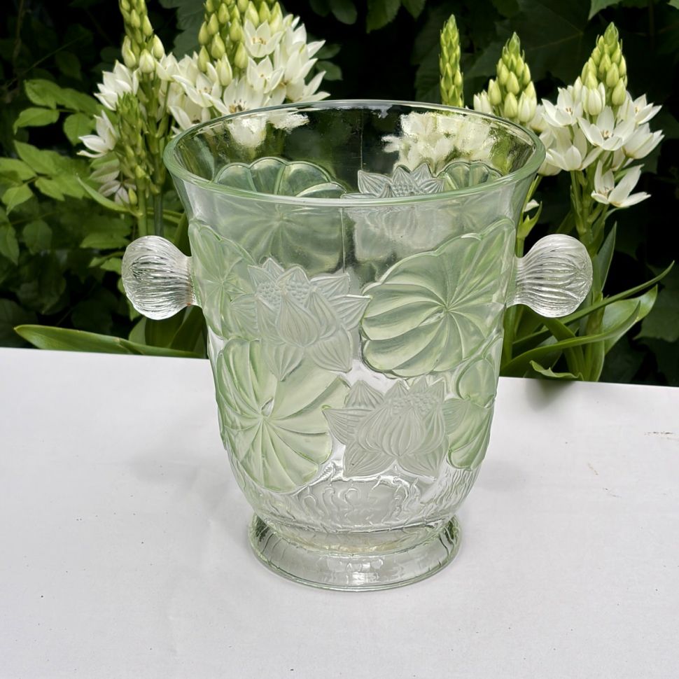 Ведро для охлаждения бутылки Кувшинки в стиле Lalique 24 см прессованное стекло