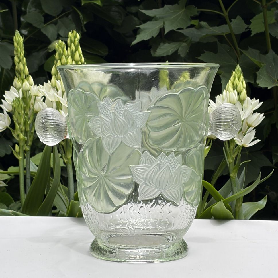 Ведро для охлаждения бутылки Кувшинки в стиле Lalique 24 см прессованное стекло