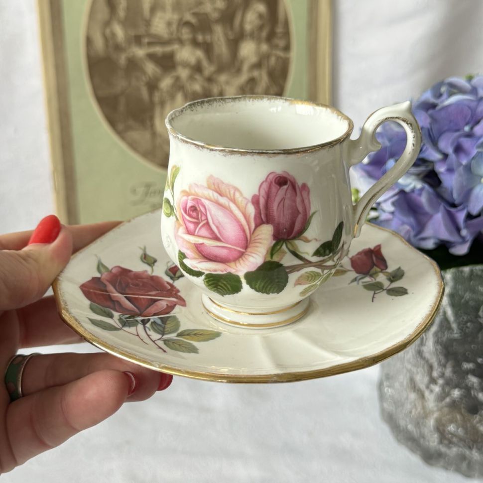 Кофейная пара Royal Albert Anniversary Rose 130 мл Англия 1950 годы