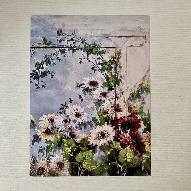 Репродукция фрески 21х28 см Белые хризантемы