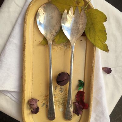 Набор ложек для салата мельхиор с серебрением Англия