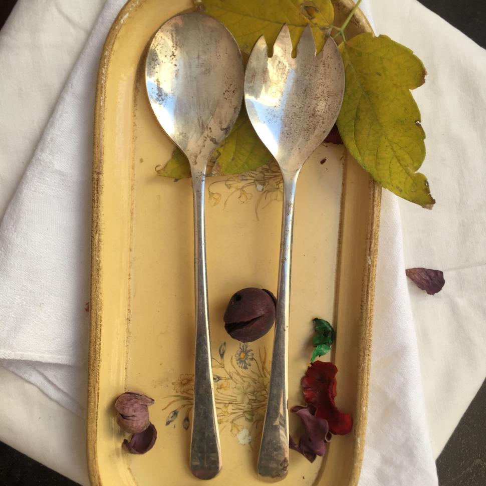 Набор ложек для салата мельхиор с серебрением Англия