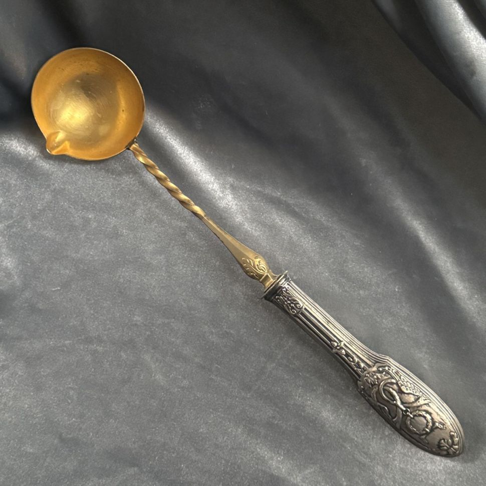 Половник соусник 28 см серебро латунь Франция