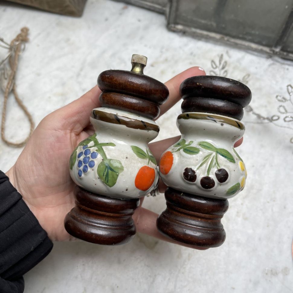 Солонка и перечница набор 2 шт. дерево керамика