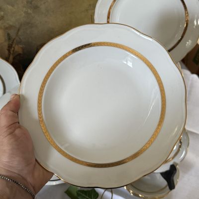 Тарелка углубленная Золотая кайма 23 см фарфор Франция