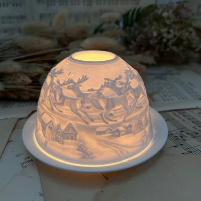 Подсвечник клош Hellmann Versand Starlight Санта на оленях 12 см бисквитный фарфор Германия