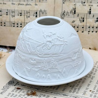 Подсвечник клош Hellmann Versand Starlight Санта на оленях 12 см бисквитный фарфор Германия