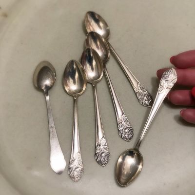 Ложка кофейная с розой, набор 6 шт. мельхиор