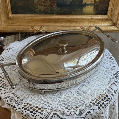 Блюдо в подставке с крышкой Marinex для подачи и запекания 45 см стекло сталь