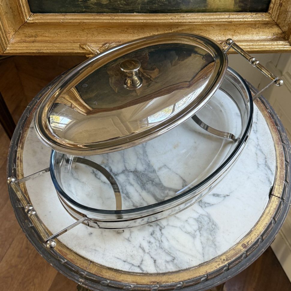 Блюдо в подставке с крышкой Marinex для подачи и запекания 45 см стекло сталь