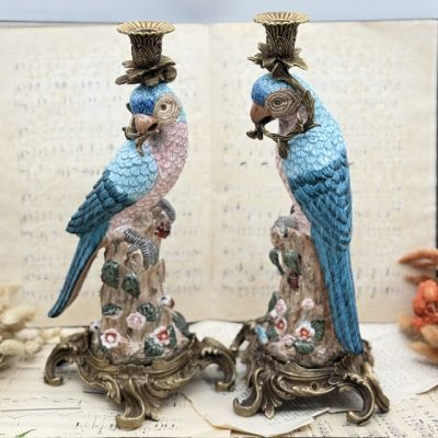 Подсвечник скульптура Попугай синий 37 см WL 1895 фарфор бронза