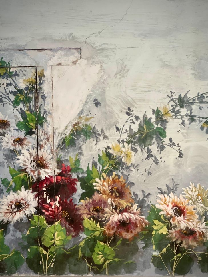 Репродукция фрески 21х28 см Розовые хризантемы