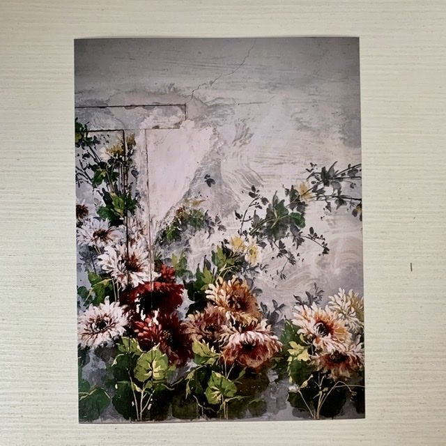 Репродукция фрески 21х28 см Розовые хризантемы