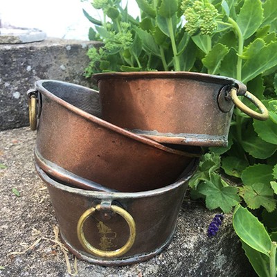 Кашпо-овал среднее медь с латунным кольцом