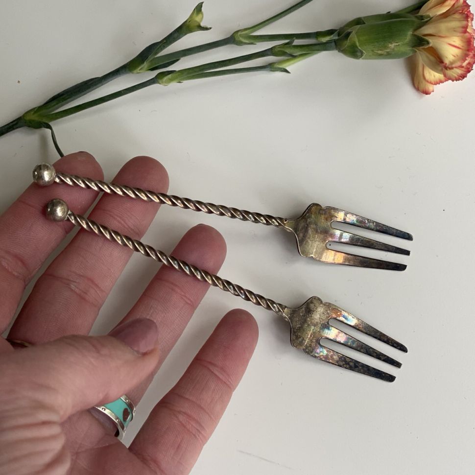 Вилка 12 см с крученой ручкой мельхиор