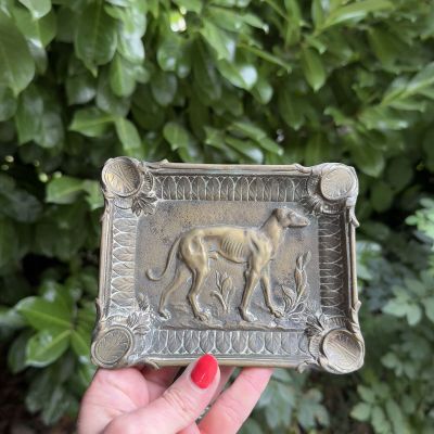 Пепельница Борзая 15 см латунь Франция