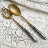 Ложка и вилка набор сервировочный 27 см серебро позолота Франция
