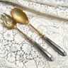 Ложка и вилка набор сервировочный 27 см серебро позолота Франция