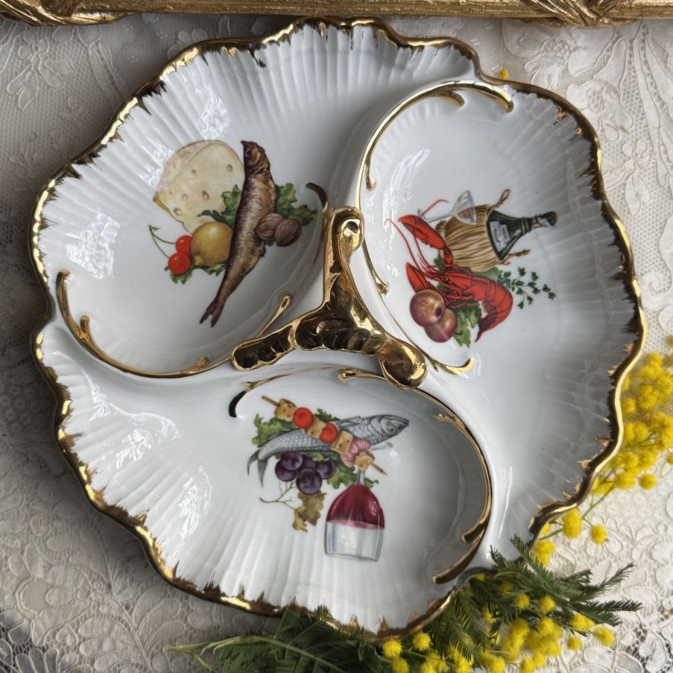 Менажница с ручкой 27 см фарфор Франция