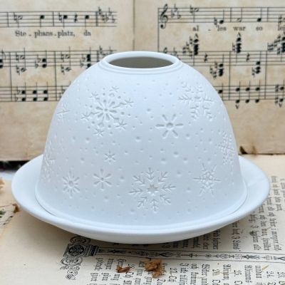 Подсвечник клош Hellmann Versand Starlight Снежинки 12 см бисквитный фарфор Германия