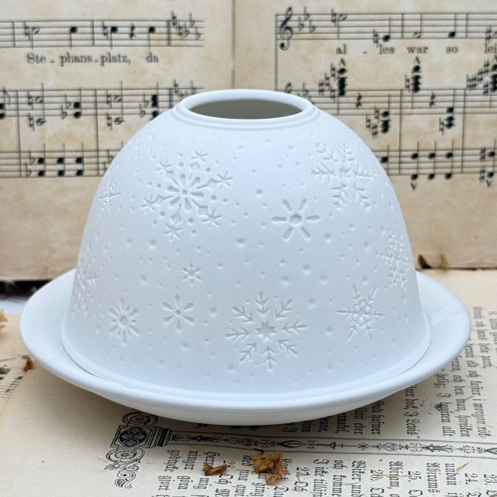 Подсвечник клош Hellmann Versand Starlight Снежинки 12 см бисквитный фарфор Германия