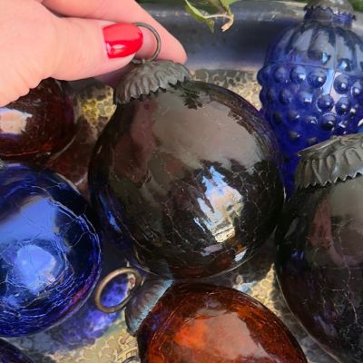 Елочная игрушка Шар кракелюр 8 см стекло металл 