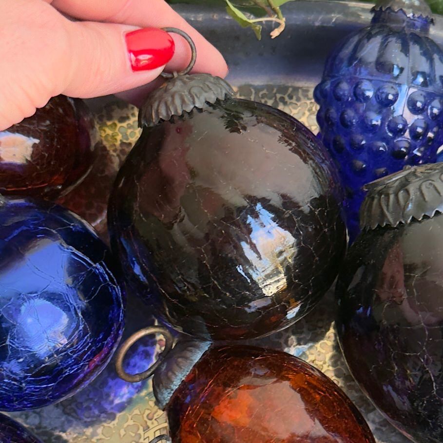 Елочная игрушка Шар кракелюр 8 см стекло металл 