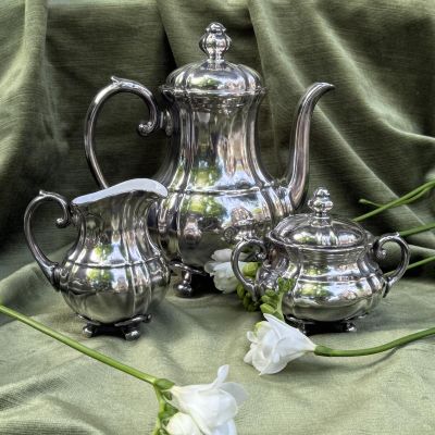 Чайник сахарница молочник WMF набор 3 предмета фарфор серебрение Германия