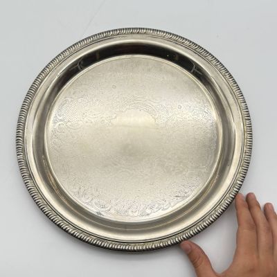 Блюдо поднос 31 см с рельефным краем мельхиор