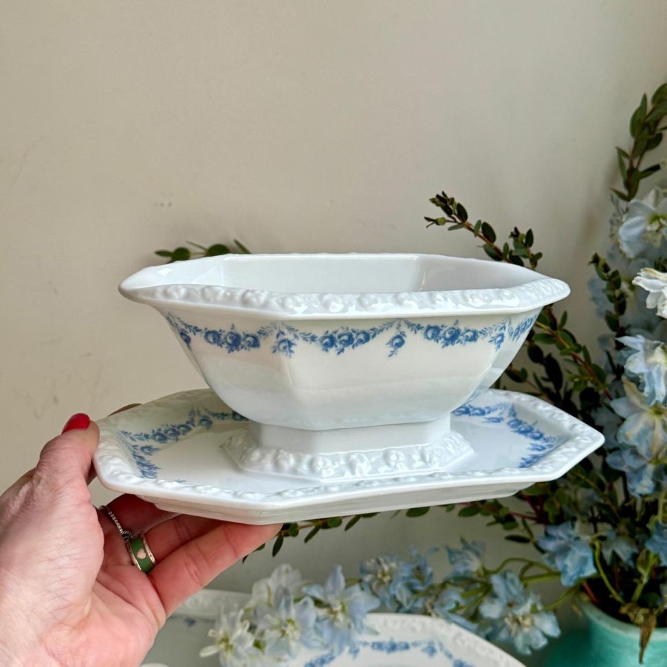 Соусник на блюде Rosenthal Classic Rose голубые розы 400 мл Германия