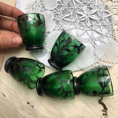 Рюмка зеленое стекло с росписью серебром Венеция 