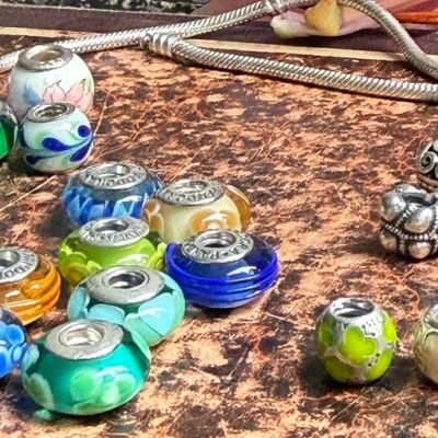 Шарм Pandora синий серебро муранское стекло