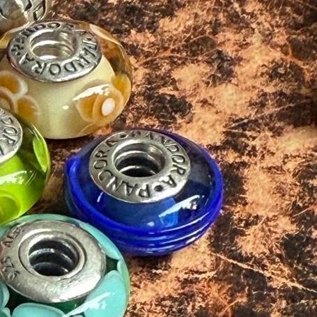 Шарм Pandora синий серебро муранское стекло