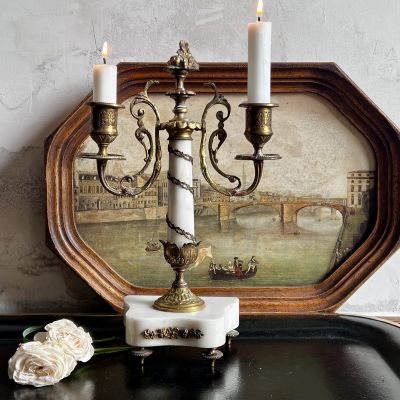 Подсвечник на 2 свечи 31 см бронза мрамор