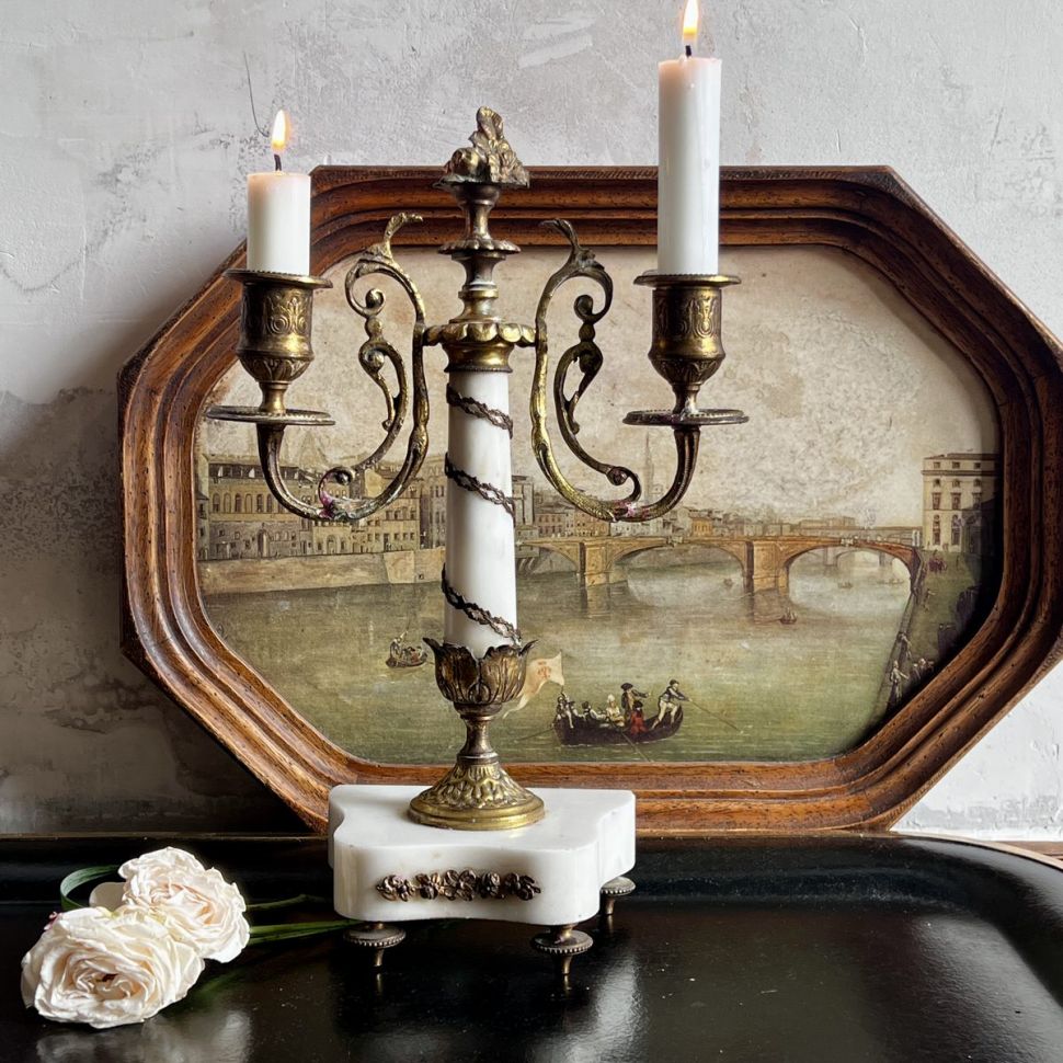 Подсвечник на 2 свечи 31 см бронза мрамор