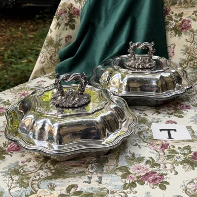 Блюдо с крышкой легюмница 1 л серебрение Англия 150-200 лет