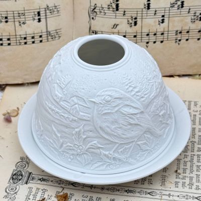 Подсвечник клош Hellmann Versand Starlight Синица 12 см бисквитный фарфор Германия