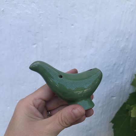 Птичка свистулька зеленая керамика