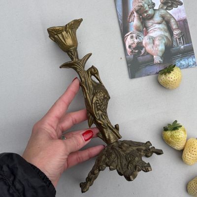 Подсвечник с цаплей на 1 свечу 23 см бронза