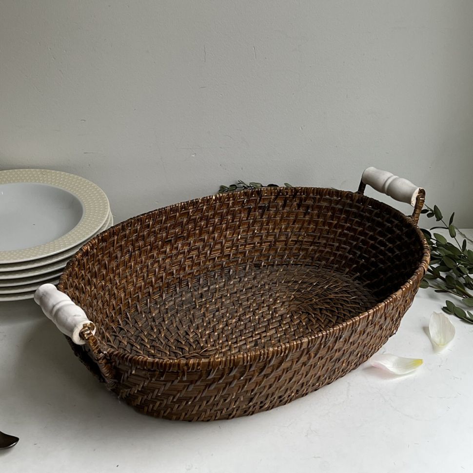 Корзина плетеная 40 см с керамическими ручками