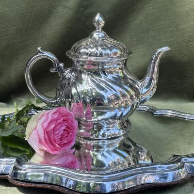Чайник кофейник сахарница молочник набор 4 предмета фарфор серебрение